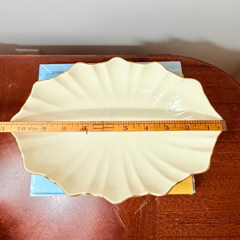 Vintage Lenox Ivory Pedestal Bowl with Gold Trim | Scalloped Mid-Century Serving - Picture 6 of 7